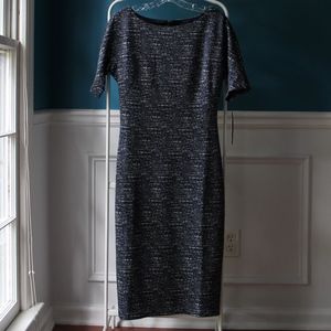 NWT Blue and Grey Midi Length Maggy London Dress